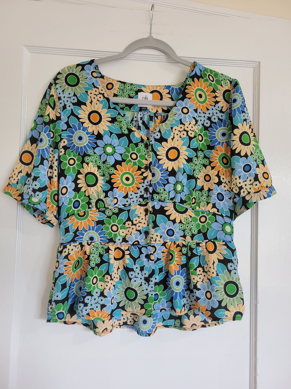 Cabi M Shirt Blouse Retro Floral Bold Colorful Fairy Garden Top Cottagecore